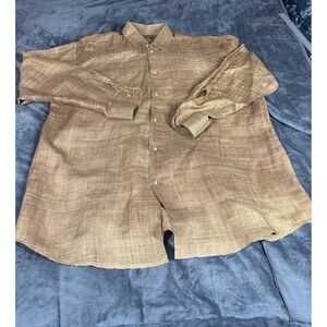 MARS Collection Mens Button Down Shirt Long‎ Sleeve Brown Patterned Casual